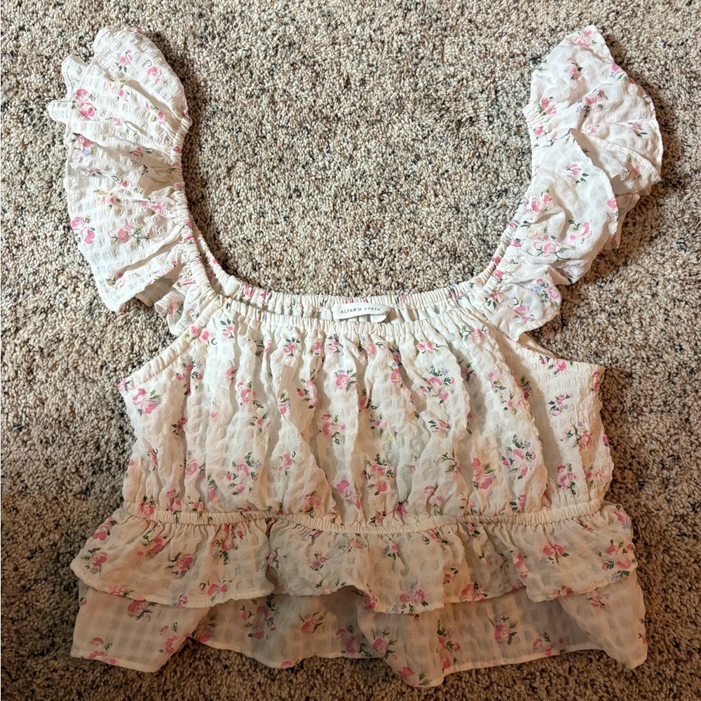 Altar’s State Floral Print Shirt with Ruffles